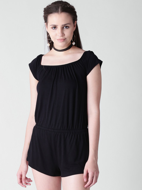 

FOREVER 21 Black Solid Playsuit
