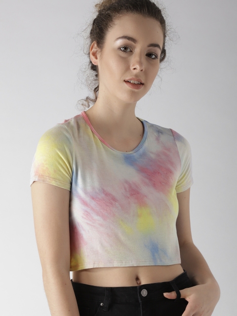 

FOREVER 21 Women Multicoloured Dyed Round Neck Crop T-shirt, Multi