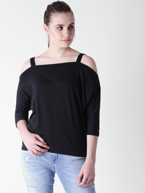 

FOREVER 21 Women Black Bardot Top