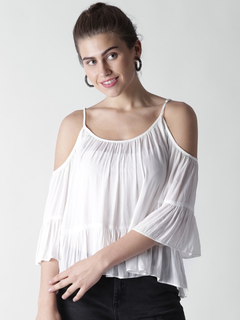 

FOREVER 21 Women White Solid A-Line Semi-Sheer Top