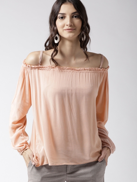 

FOREVER 21 Women Peach-Coloured Solid Bardot Top