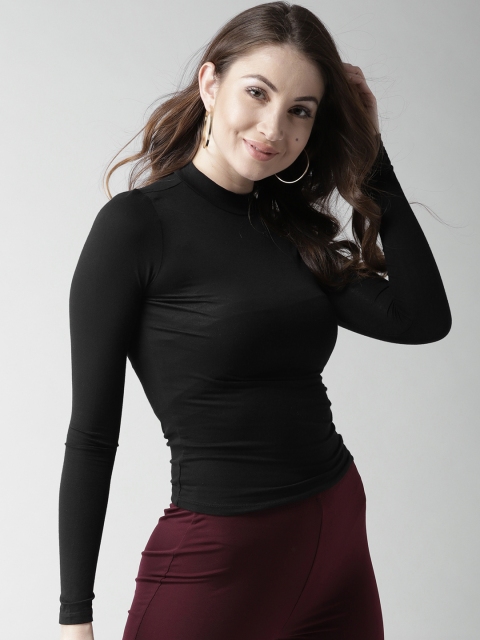 

FOREVER 21 Women Black Solid Fitted Top
