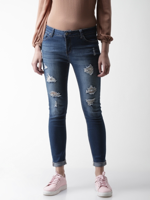 

FOREVER 21 Women Blue Regular Fit Mildly Distressed Stretchable Push-up Jeans