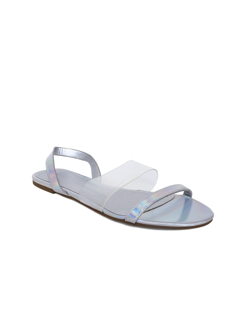 

FOREVER 21 Women Silver-Toned Solid Open Toe Flats