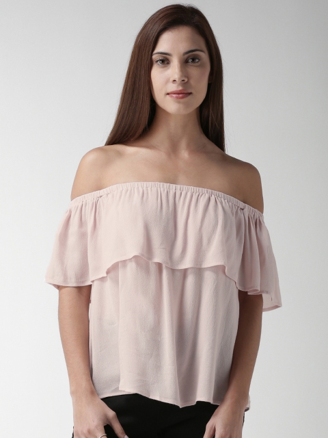 

FOREVER 21 Women Pink Solid Bardot Top