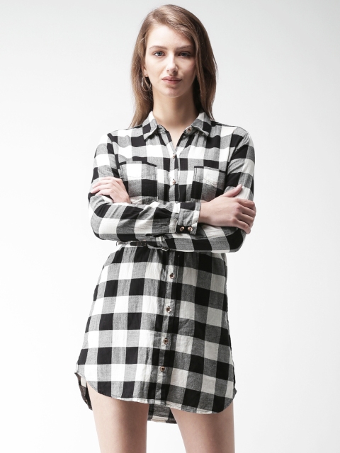 

FOREVER 21 Women Off-White & Black Checked Shirt Dress