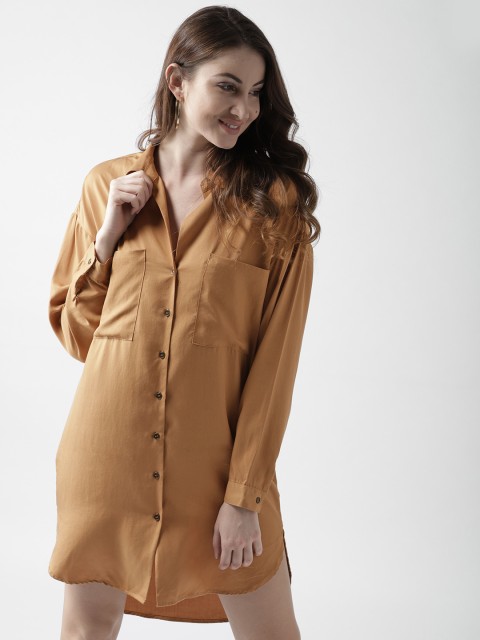 

FOREVER 21 Women Brown Solid Shirt Dress