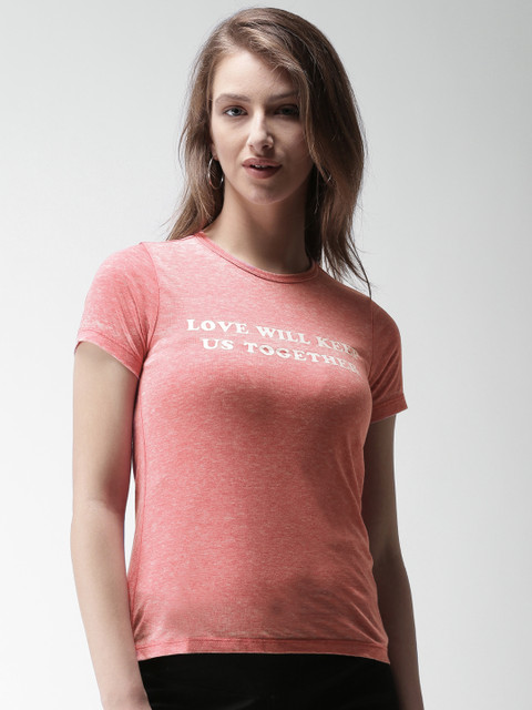 

FOREVER 21 Women Pink Printed Round Neck T-shirt