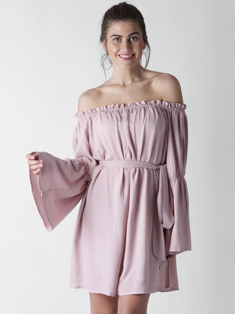 

FOREVER 21 Women Pink Solid A-Line Dress