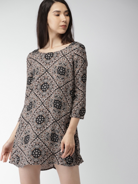 

FOREVER 21 Women Black & Brown Printed A-Line Dress