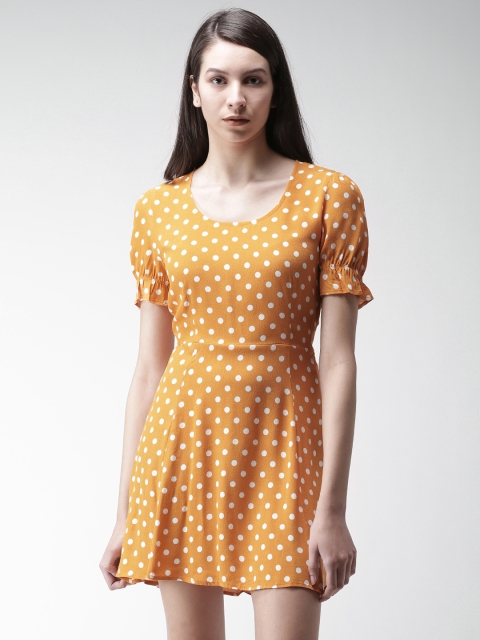 

FOREVER 21 Women Mustard Yellow Printed A-Line Dress