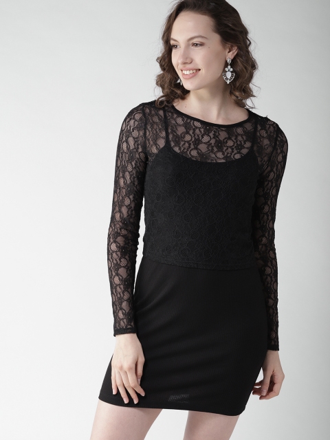 

FOREVER 21 Women Black Lace Bodycon Dress