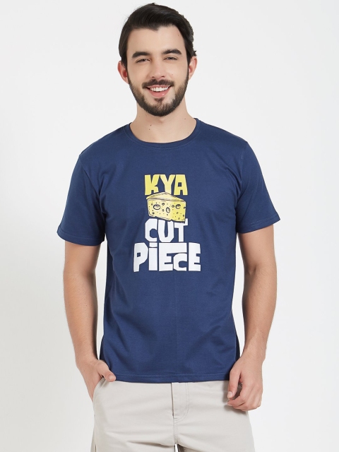 

WYO Men Navy Blue Printed Round Neck T-shirt