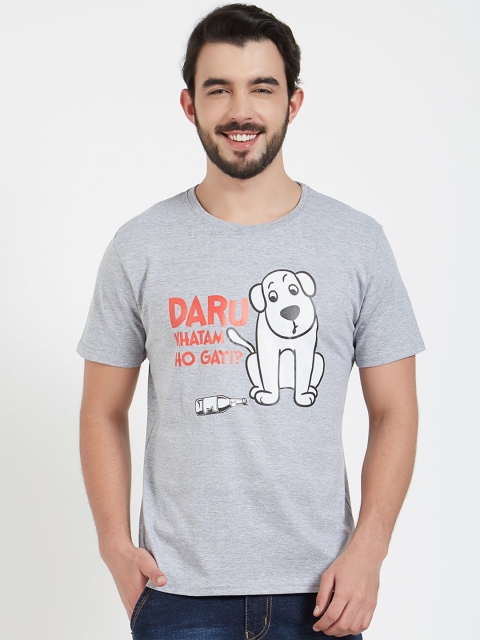 

WYO Men Grey Melange Printed Round Neck T-shirt