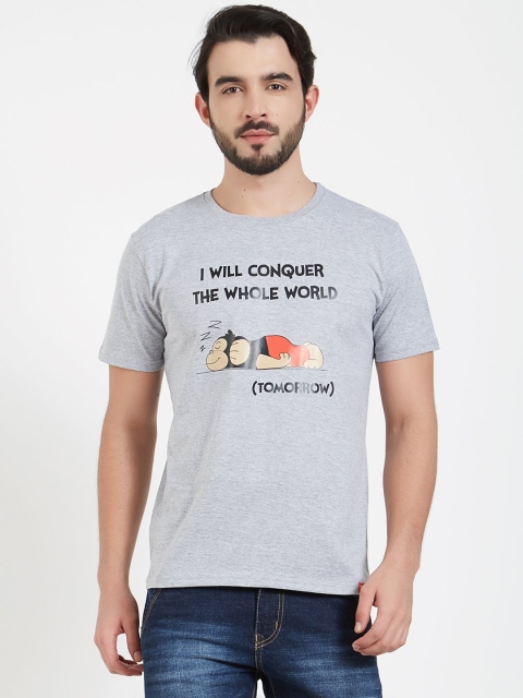 

WYO Men Grey Melange Printed Round Neck T-shirt