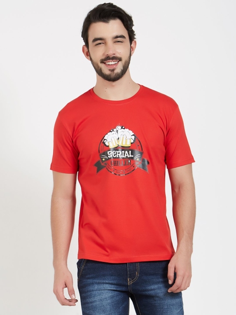 

WYO Men Red Printed Round Neck T-shirt