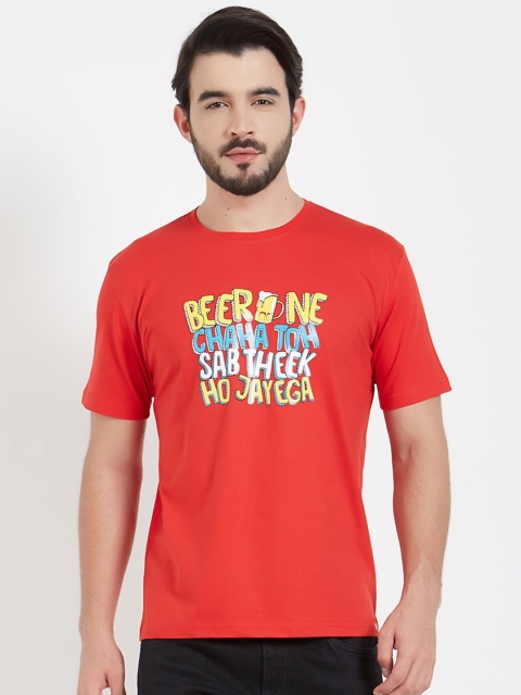 

WYO Men Red Printed Round Neck T-shirt