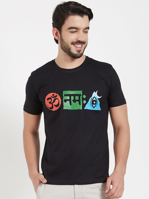

WYO Men Black Printed Round Neck T-shirt