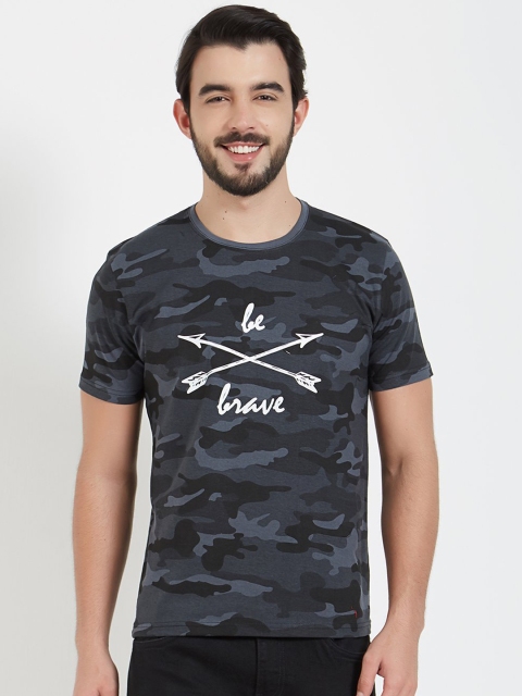 

WYO Men Grey Melange Printed Round Neck T-shirt