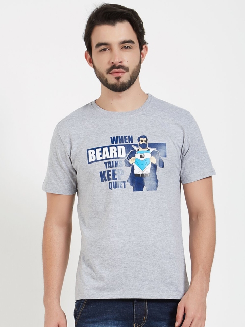 

WYO Men Grey Melange Printed Round Neck T-shirt