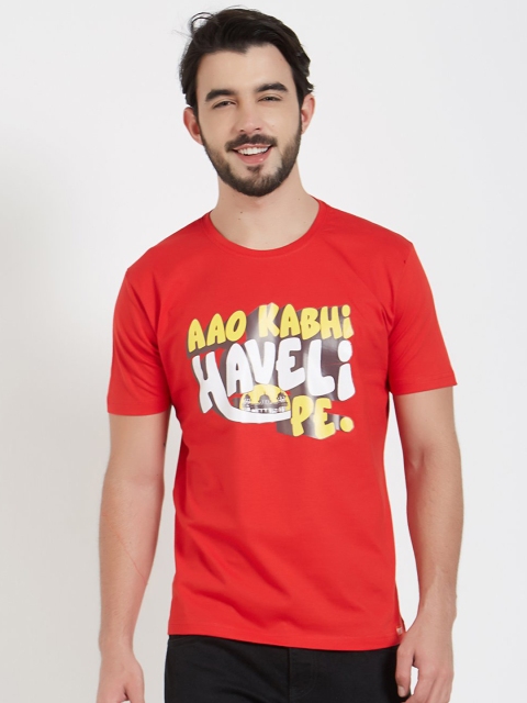 

WYO Men Red Printed Round Neck T-shirt