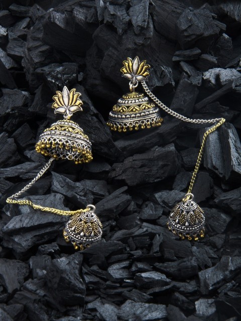 

Rubans Silver-Toned & Gold-Toned Dome Shaped Jhumkas