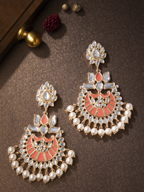 

Rubans Gold-Toned & Pink Crescent Shaped Drop Earrings