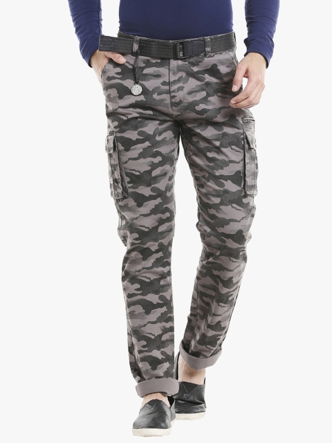 

ROADIES BY BEEVEE Men Grey & Olive Green Camouflage Print Regular Fit Chinos