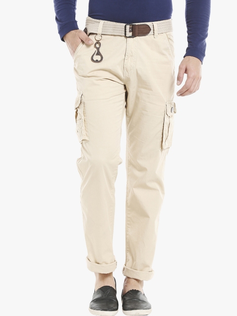 

ROADIES BY BEEVEE Men Beige Regular Fit Solid Cargos