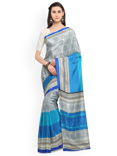 

Triveni Grey And Blue Printed Pure Crepe Saree