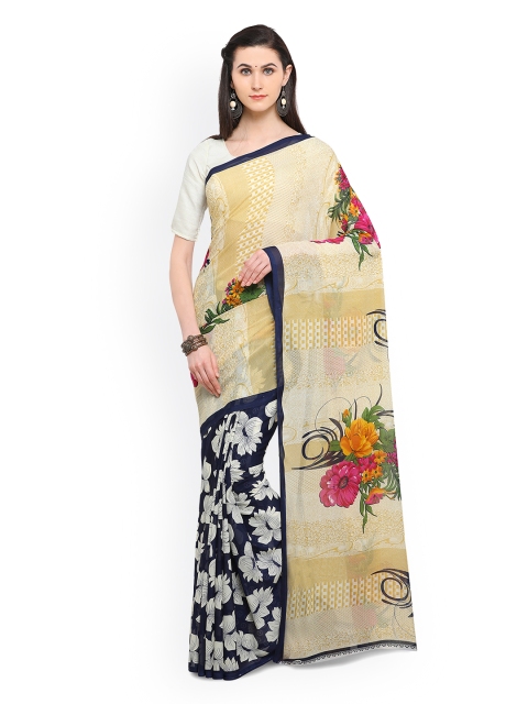 

Triveni Blue & Beige Pure Georgette Printed Saree