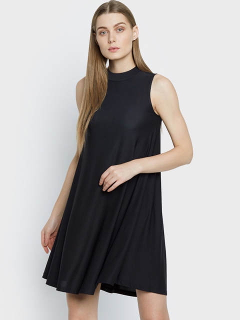 

AND Women Black Solid A-Line Dress