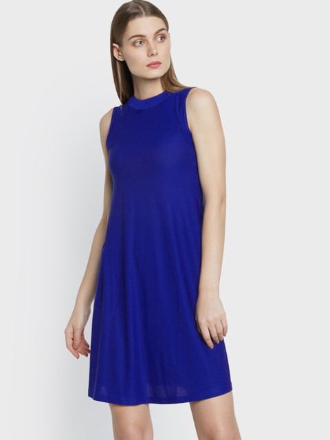 

AND Women Blue Solid A-Line Dress