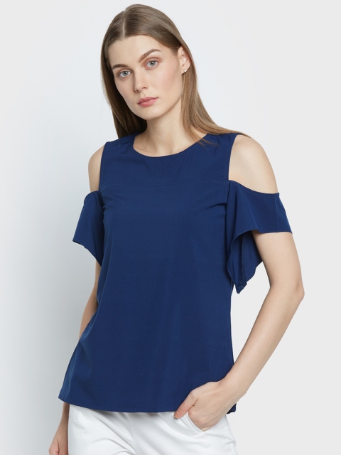 

AND Women Navy Solid Cold-shoulder Top, Navy blue