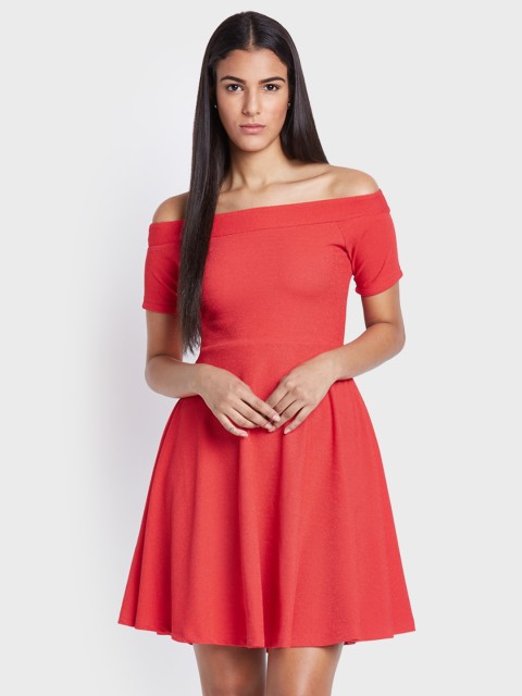 

AND Women Red Solid Fit and Flare Dress