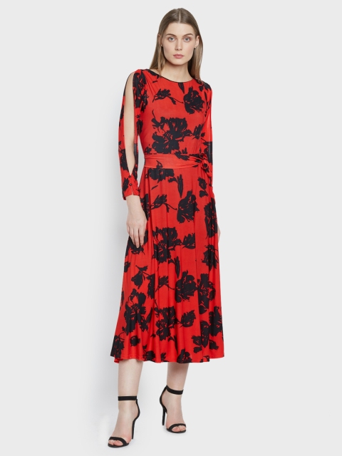

AND Women Red & BLACK Printed Fit and Flare Dress