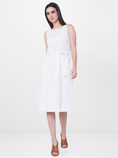 

AND Women Off-White Striped A-Line Dress