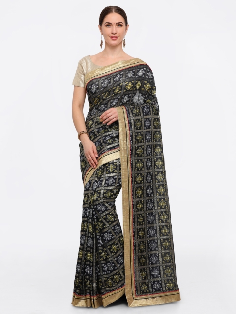 

Stylee LIFESTYLE Black Silk Blend Printed Bhagalpuri Saree