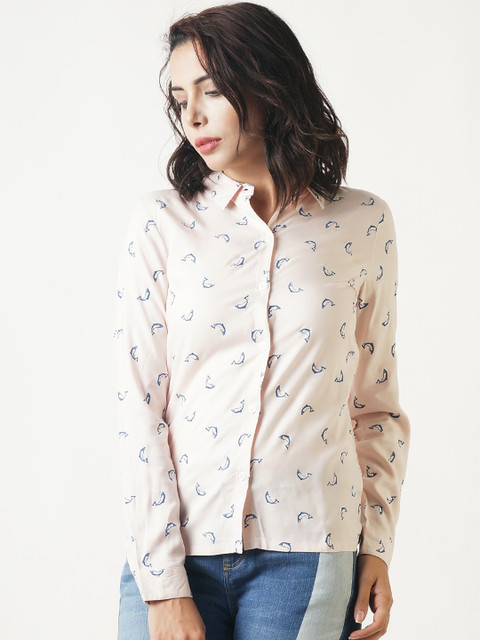 

Blue Saint Women Pink Snug Slim Fit Printed Casual Shirt