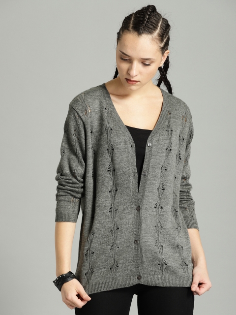

Roadster Women Grey Self Design Cardigan