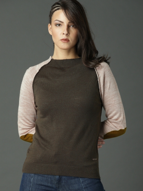 

Roadster Women Brown & Beige Solid Pullover