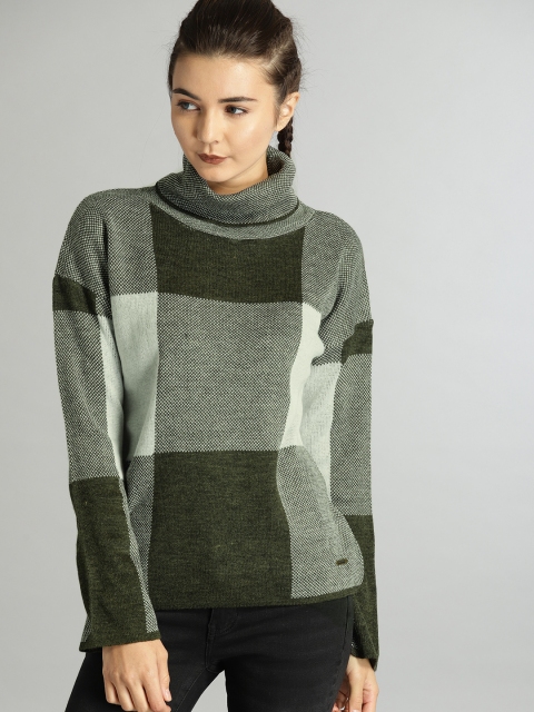 

Roadster Women Green & White Checked Pullover