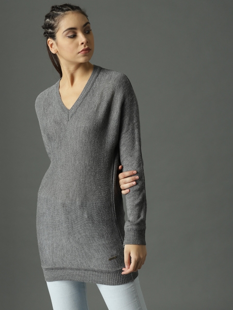 

Roadster Women Charcoal Grey Solid Pullover
