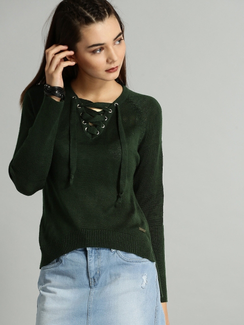 

Roadster Women Green Solid Pullover