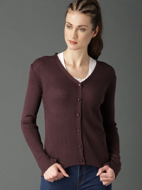 

Roadster Women Purple Ribbed Cardigan