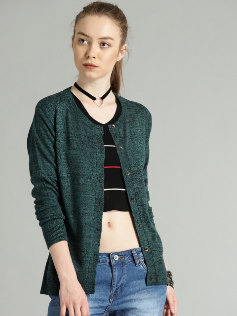 

The Roadster Lifestyle Co Women Teal Green Solid Cardigan Sweater