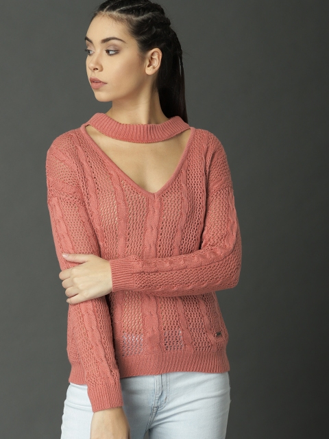 

Roadster Women Dusty Pink Self Design Pullover