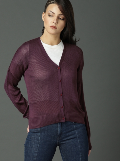 

Roadster Women Purple Semi Sheer Solid Cardigan