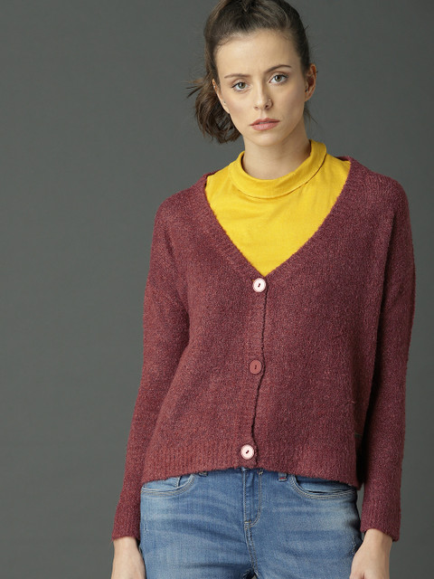 

Roadster Women Red Solid Cardigan