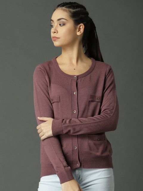 

Roadster Women Mauve Solid Cardigan